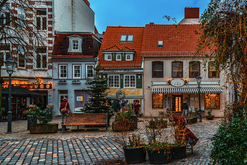 a cobblestone street in a european city
