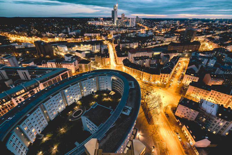 aerial photography of buildings at nighttime